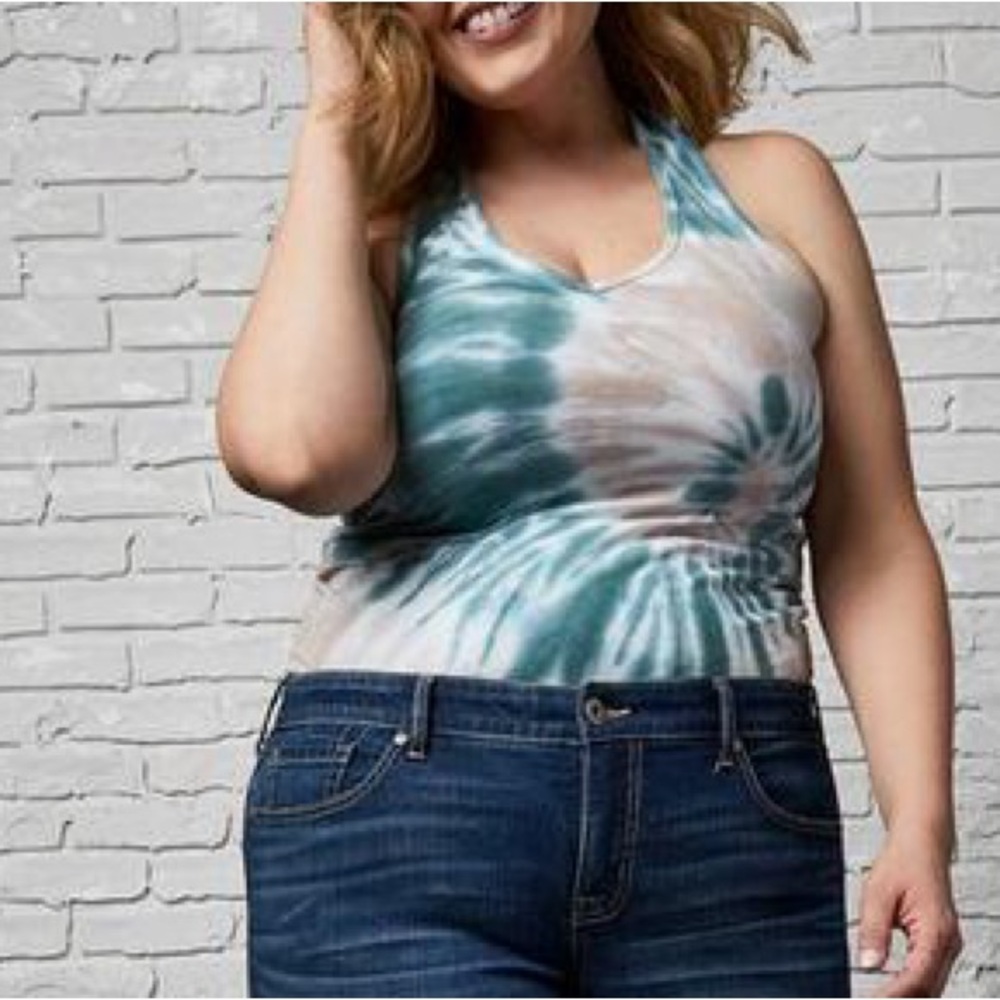 Torrid Green Tye Dye Foxy V Neck Halter Top 0 XL 12